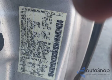 2008 Nissan Frontier Se-I4 из США, поврежденный, VIN 1N6BD06T78C412342